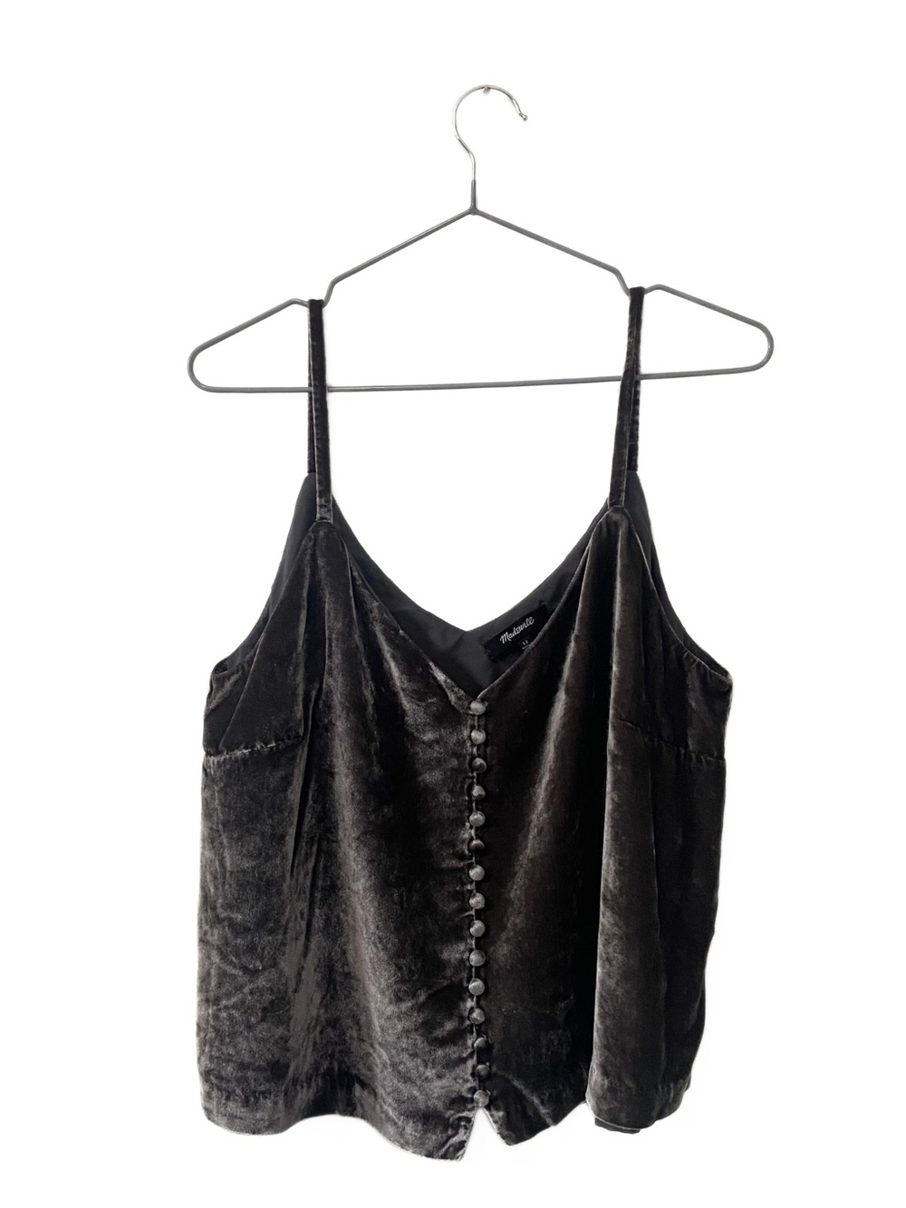 Madewell Charcoal Grey Velvet Button-Down Cami Silk Blend Top Size 12